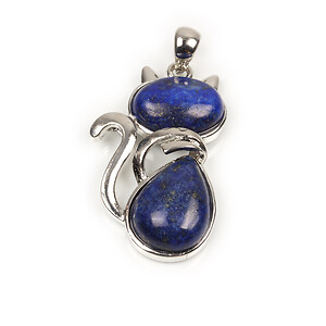 Pandantiv pisica lapis lazuli in montura argintiu inchis 44x26mm
