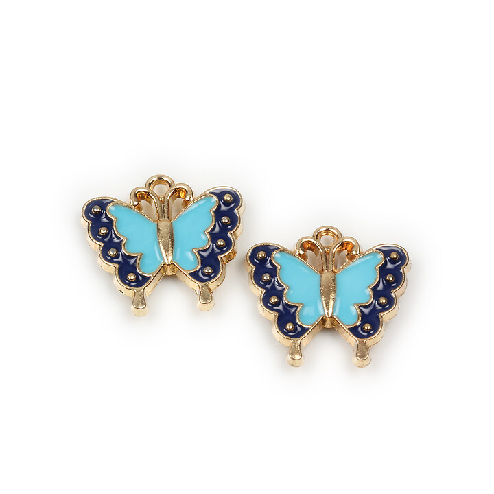 Pandantiv auriu emailat fluture 17x18x2,5mm - albastru si bleu