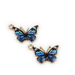 Pandantiv auriu emailat fluture 15,5x22mm - albastru
