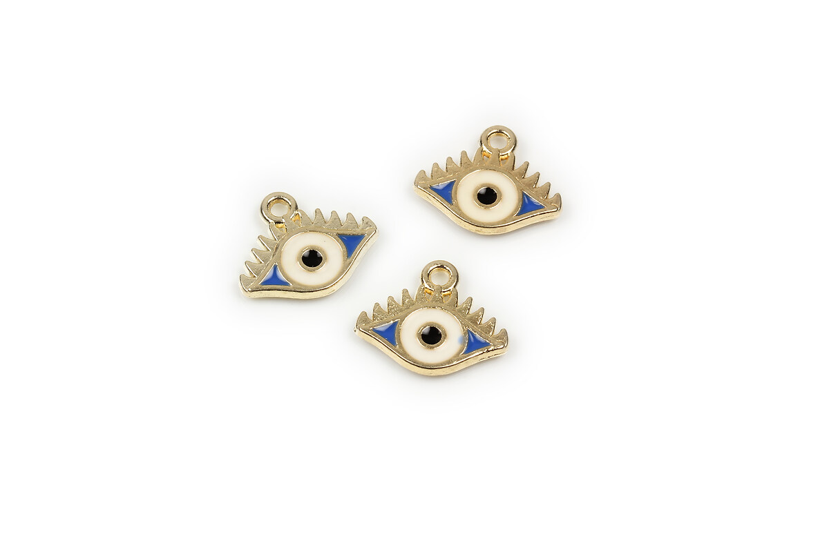 Pandantiv auriu emailat ochi 12,5x15mm - alb si albastru