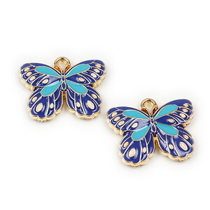 Pandantiv auriu emailat fluture 18x22mm - albastru