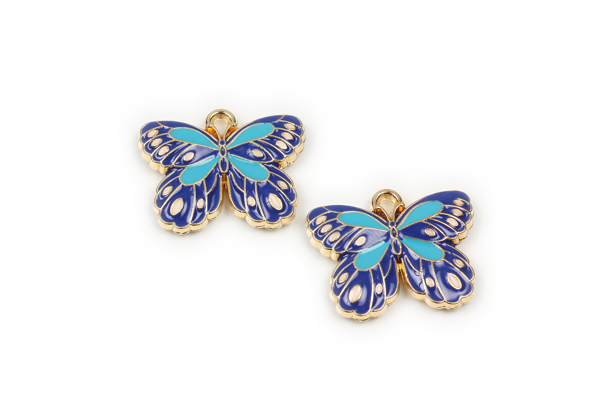 Pandantiv auriu emailat fluture 18x22mm - albastru