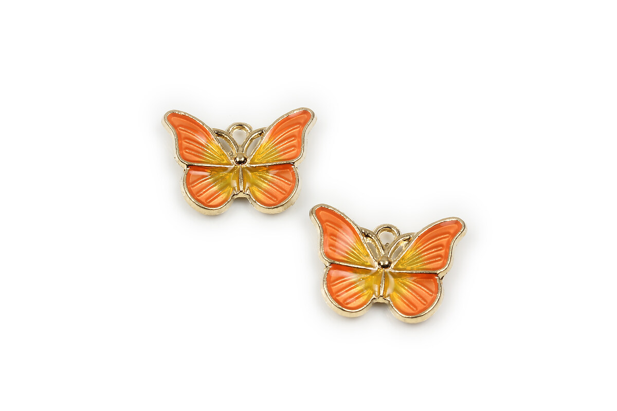 Pandantiv auriu emailat fluture 15x20mm - portocaliu