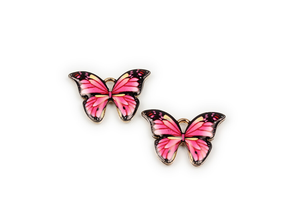 Pandantiv auriu emailat fluture 15,5x22mm - roz