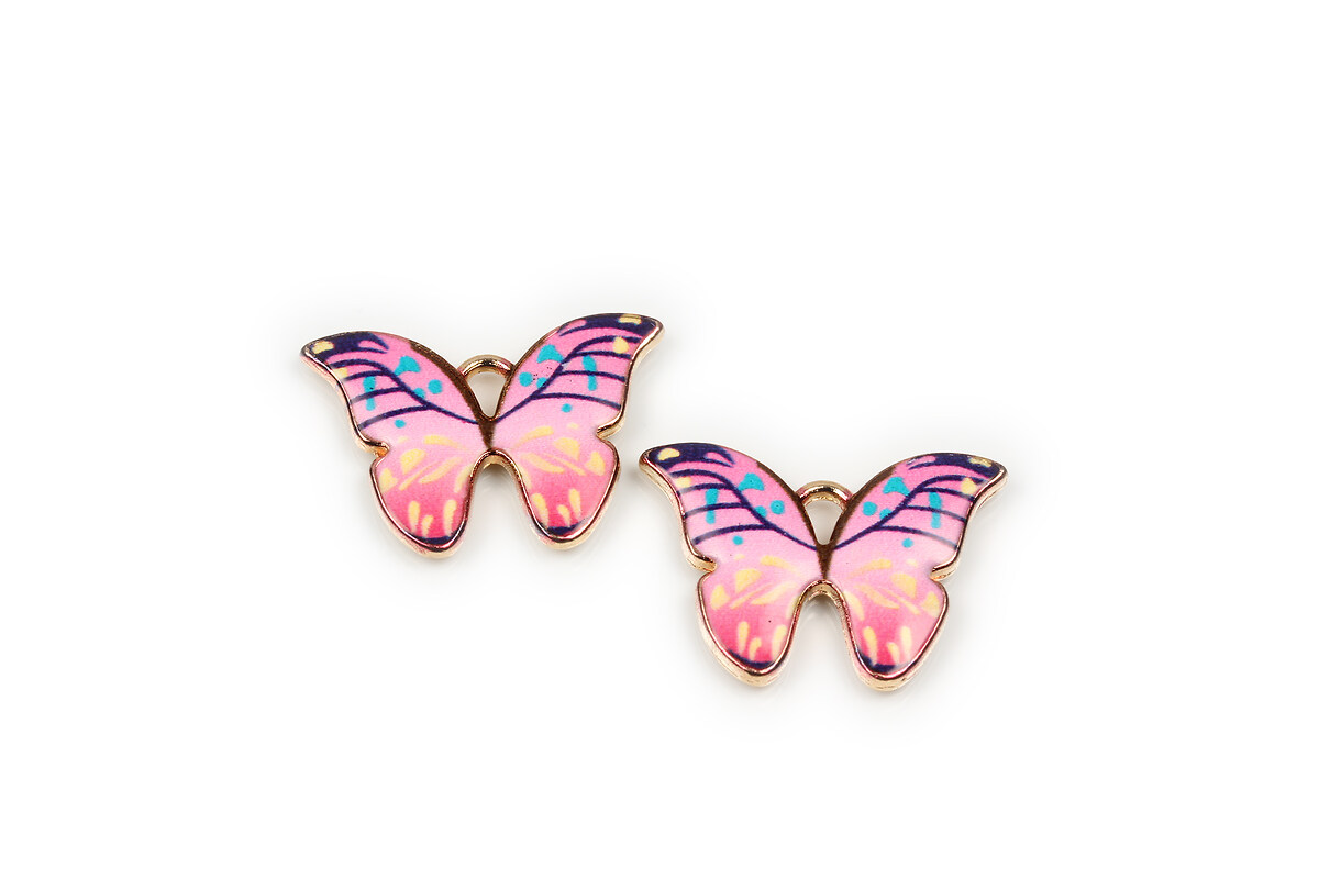Pandantiv auriu emailat fluture 15,5x22mm - roz