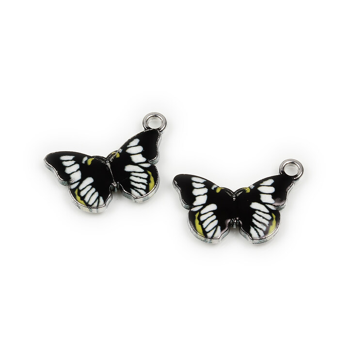 Pandantiv argintiu inchis emailat fluture 13,5x20mm - negru
