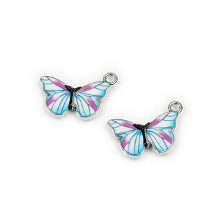 Pandantiv argintiu inchis emailat fluture 13,5x20mm - bleu si roz