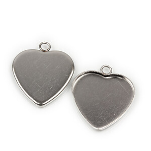 Baza cabochon inima otel inoxidabil 201, 24x21mm, interior 20x20mm