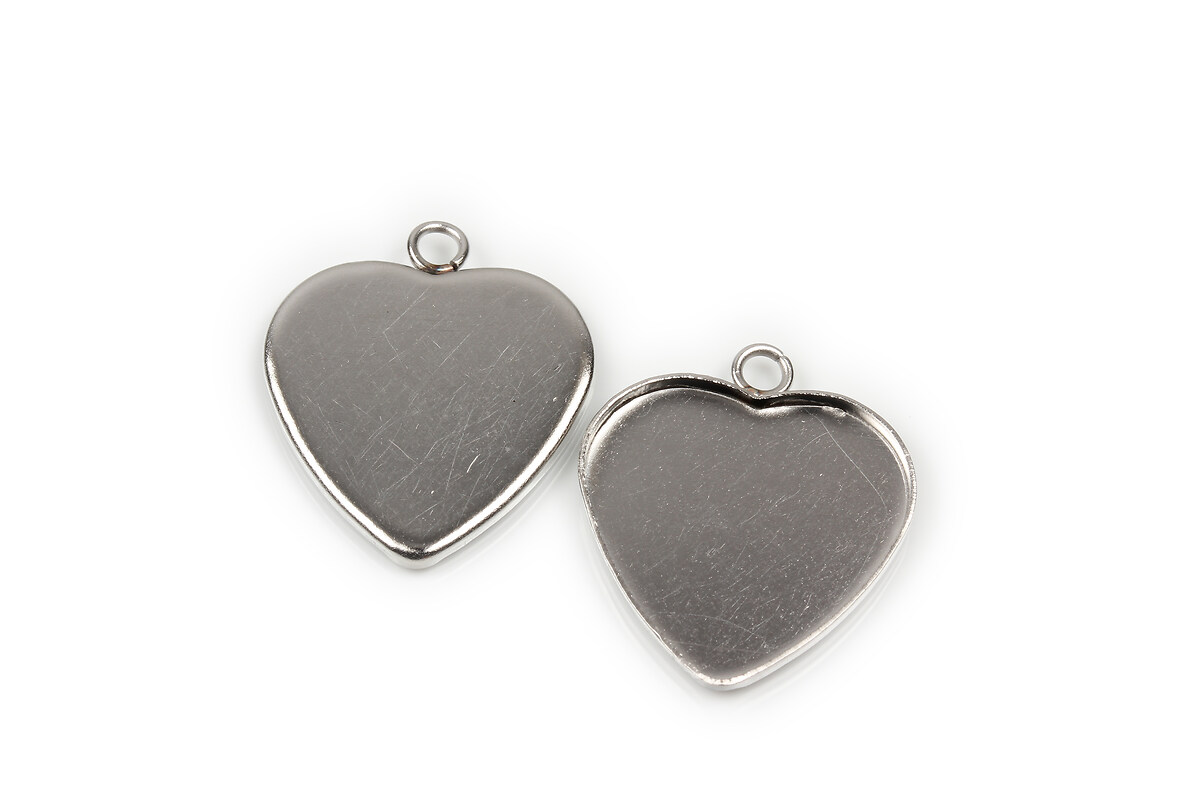 Baza cabochon inima otel inoxidabil 201, 24x21mm, interior 20x20mm