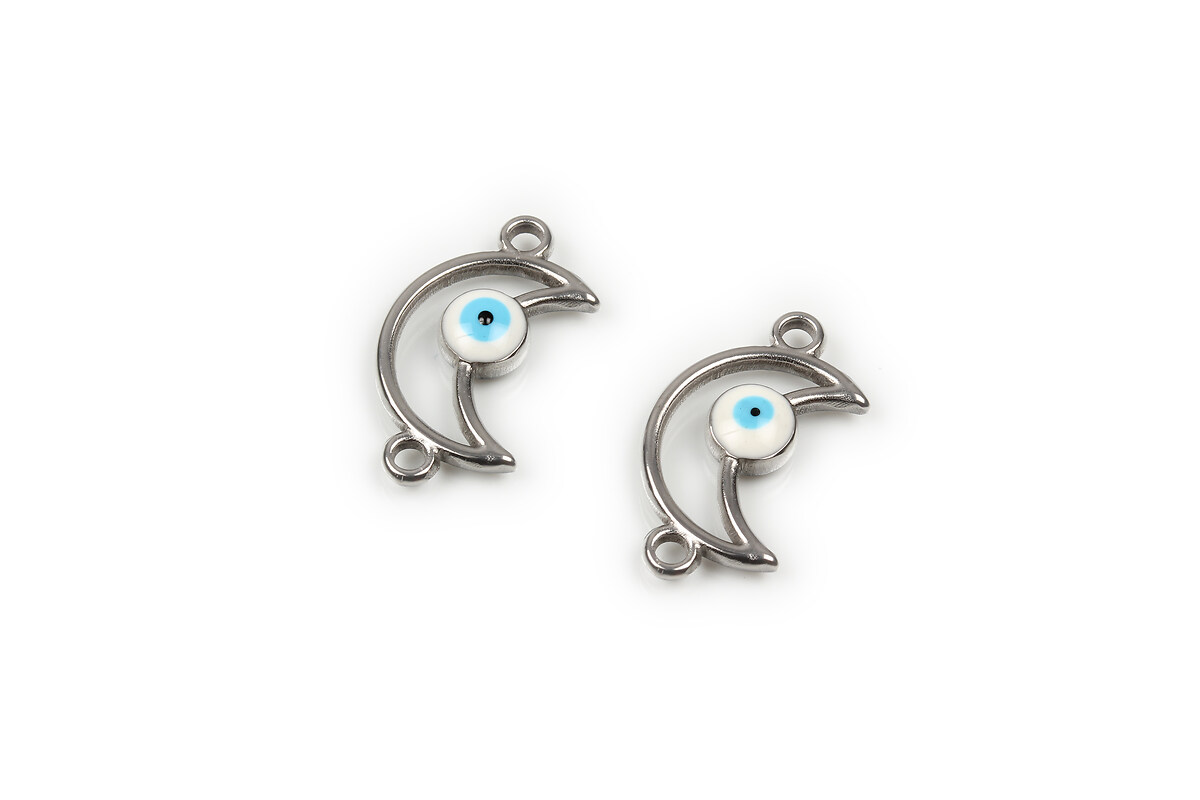 Link otel inoxidabil 304 semiluna cu email evil eye 20,5x12x3mm