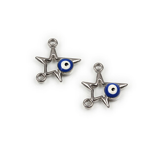 Link otel inoxidabil 304 stea cu email evil eye 16x13,5x3mm