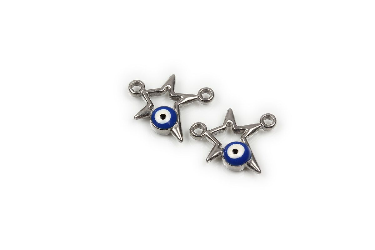 Link otel inoxidabil 304 stea cu email evil eye 16x13,5x3mm