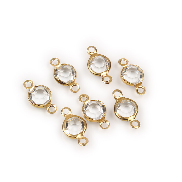 Link otel inoxidabil 304 auriu, cu rhinestone cristal 12,5x7x2mm - alb