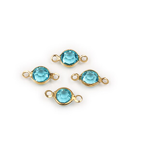 Link otel inoxidabil 304 auriu, cu rhinestone cristal 12,5x7x2mm - bleu