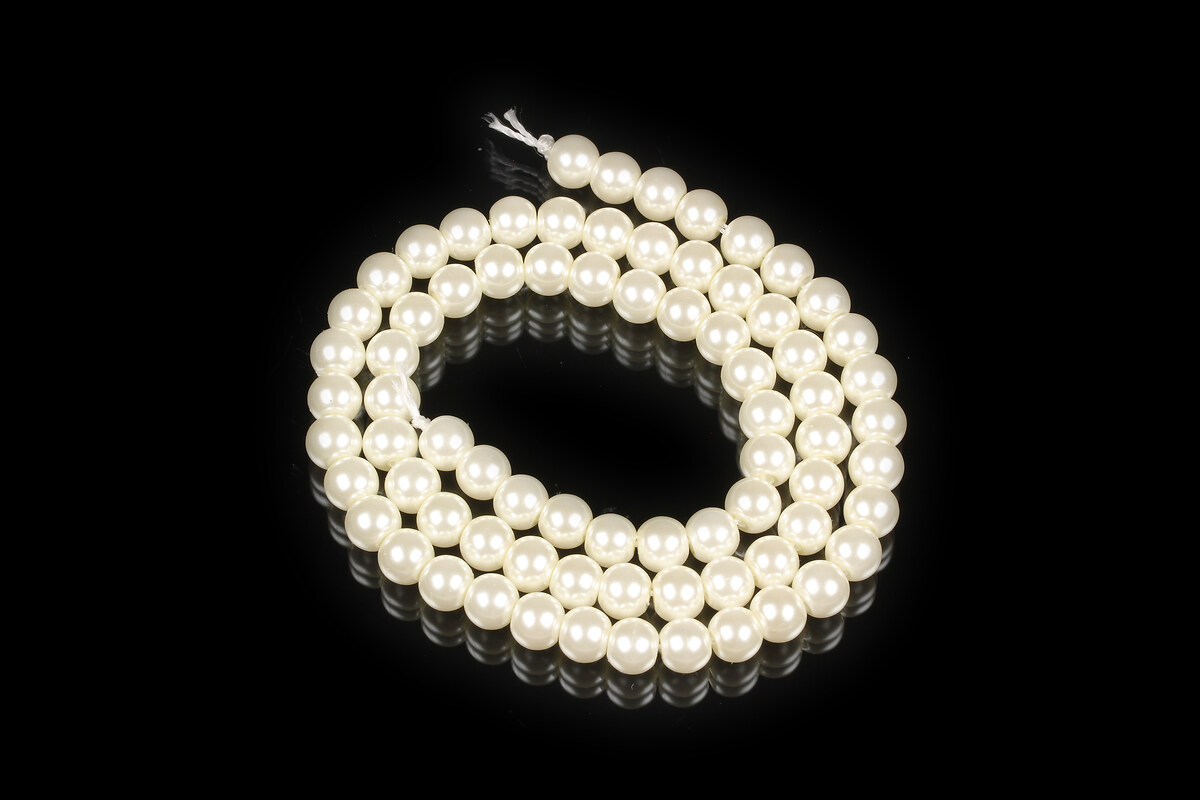 Sirag perle de sticla Eco-Friendly insirate pe ata, sfere 6mm - ivory