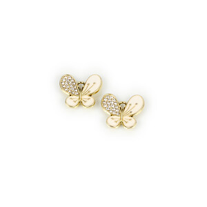 Pandantiv auriu fluture emailat cu strasuri albe 16,5x19mm - crem