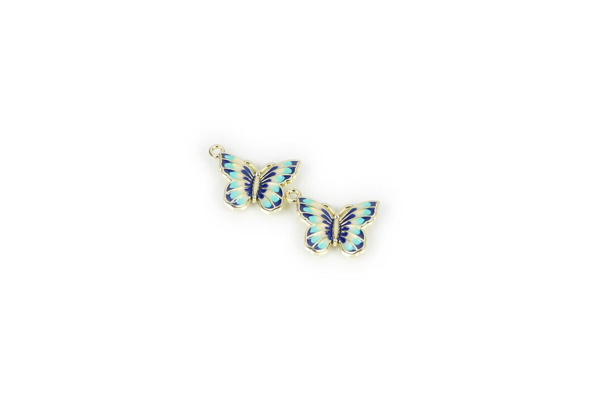 Pandantiv auriu fluture emailat 23x19mm - albastru