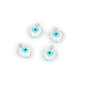 Charm otel inoxidabil 304, inima evil eye cu email 10,5x8mm