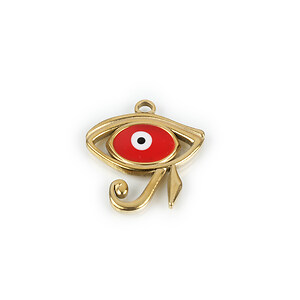 Pandantiv otel inoxidabil 201, auriu, evil eye emailat, 21,5x20mm