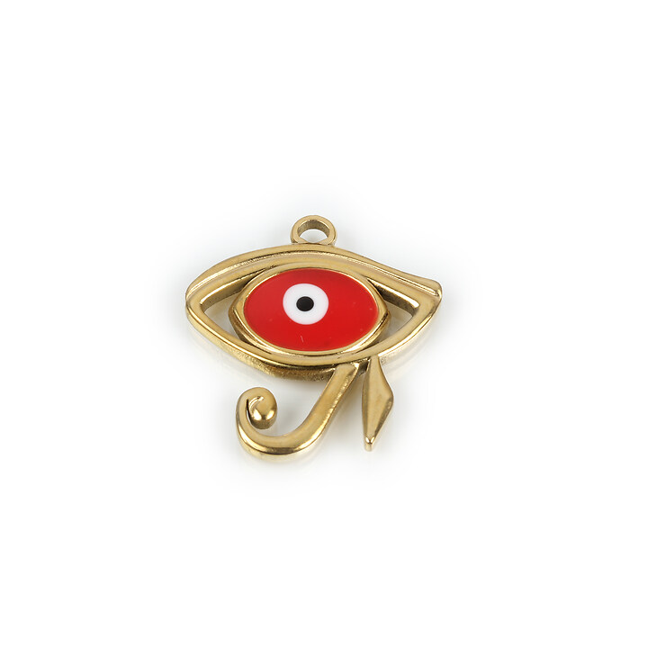 Pandantiv otel inoxidabil 201, auriu, evil eye emailat, 21,5x20mm