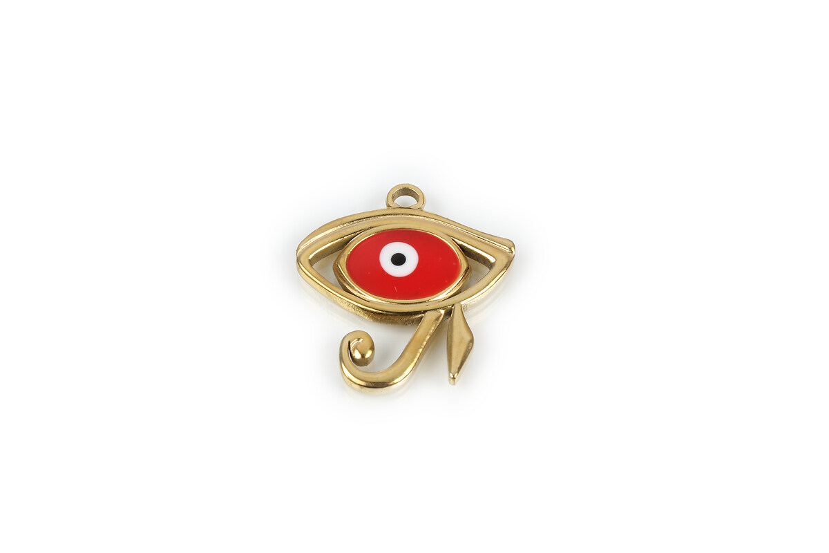 Pandantiv otel inoxidabil 201, auriu, evil eye emailat, 21,5x20mm