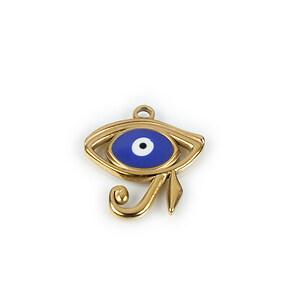 Pandantiv otel inoxidabil 201, auriu, evil eye emailat, 21,5x20mm