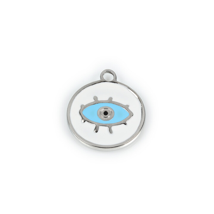 Pandantiv otel inoxidabil 304, evil eye emailat, 21,5x18,5mm