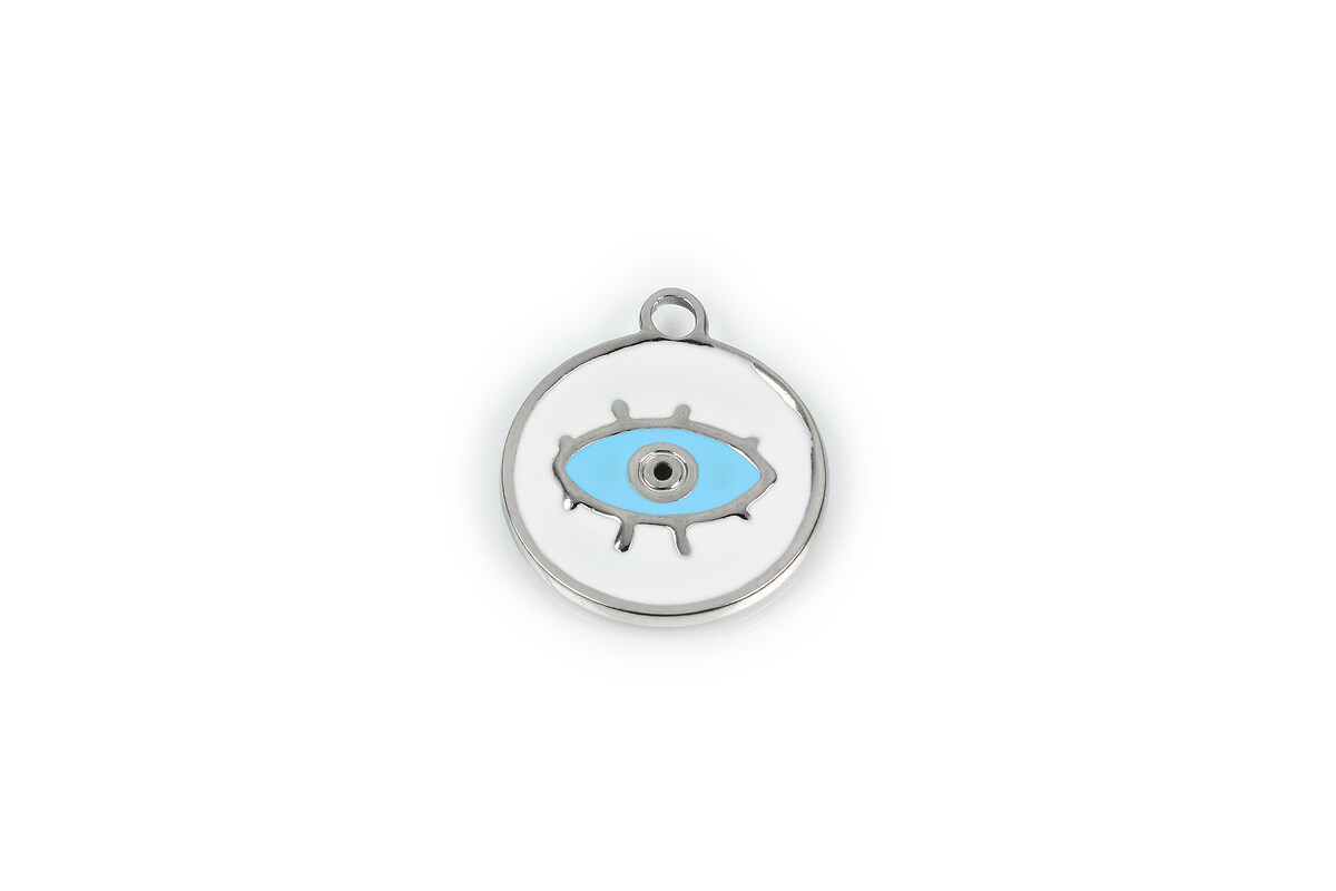 Pandantiv otel inoxidabil 304, evil eye emailat, 21,5x18,5mm