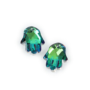 Pandantiv de cristal electroplacat mana Hamsa 18x13,5mm - verde