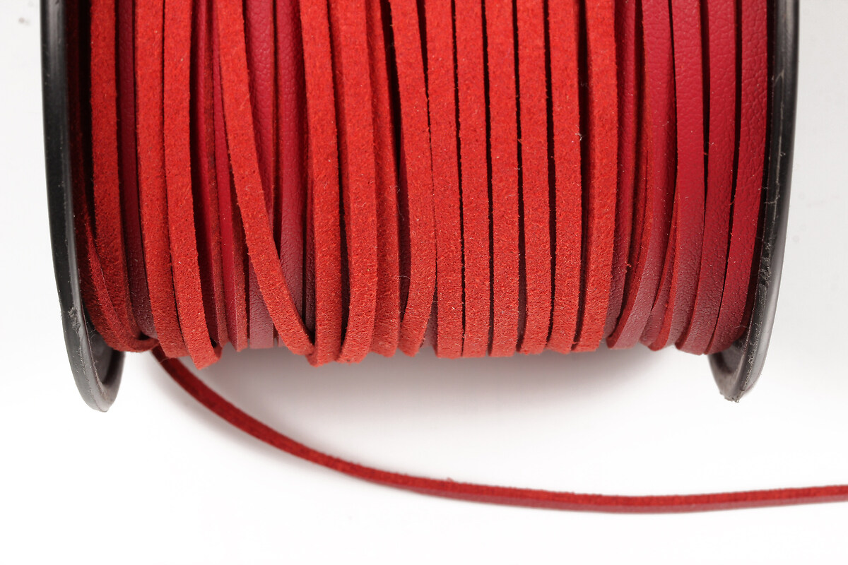 Snur suede cu suprafata imitatie piele, 3x1mm, rosu (5m)