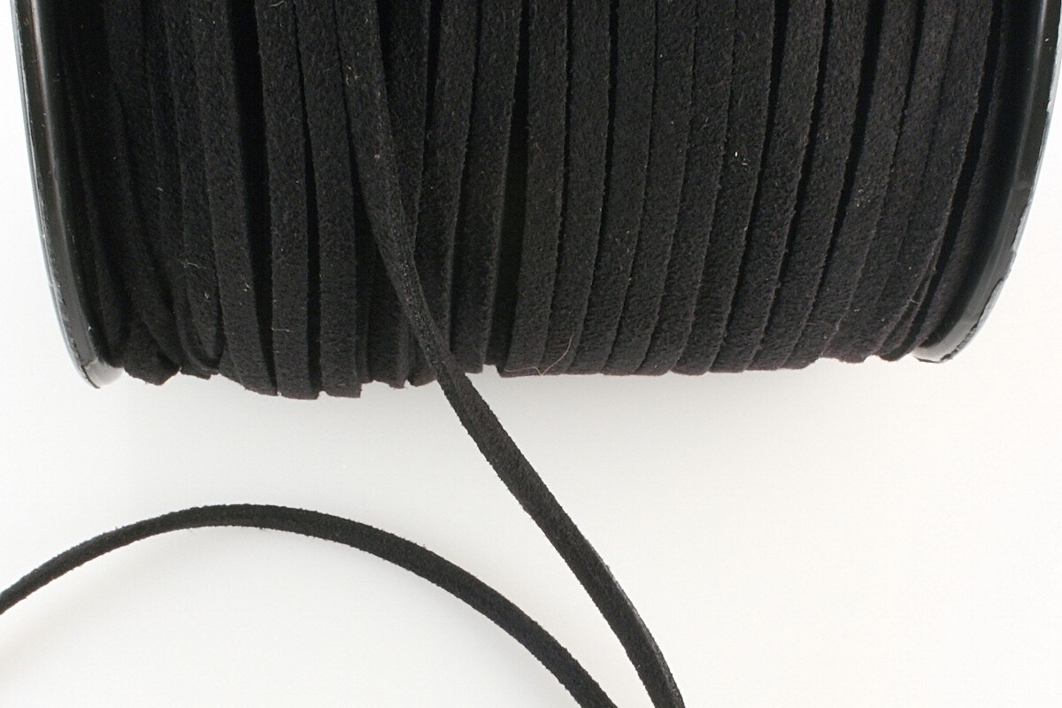 șnur suede (imitatie piele intoarsa), 3 × 1 mm, negru (5m)