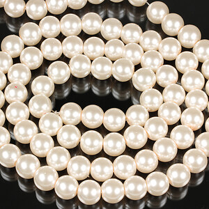 Sirag perle de sticla lucioase, sfere 10mm - alb cu tenta roz