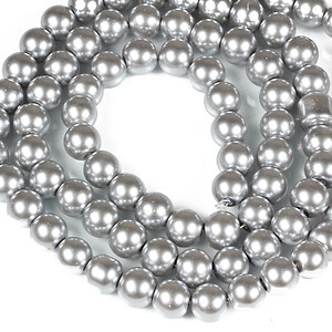 Sirag perle de sticla lucioase, sfere 10mm - gri argintiu