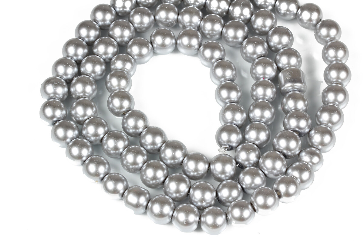 Sirag perle de sticla lucioase, sfere 10mm - gri argintiu