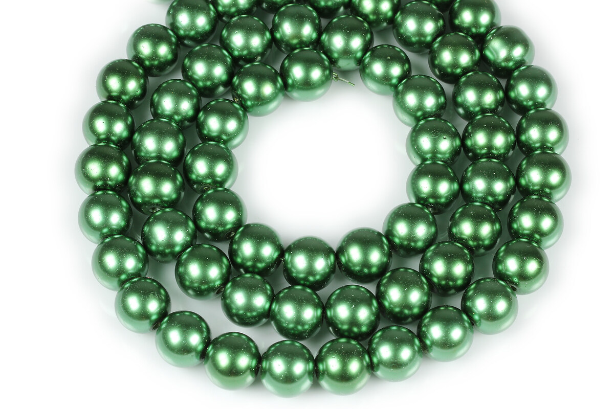 Sirag perle de sticla lucioase, sfere 12mm - verde inchis