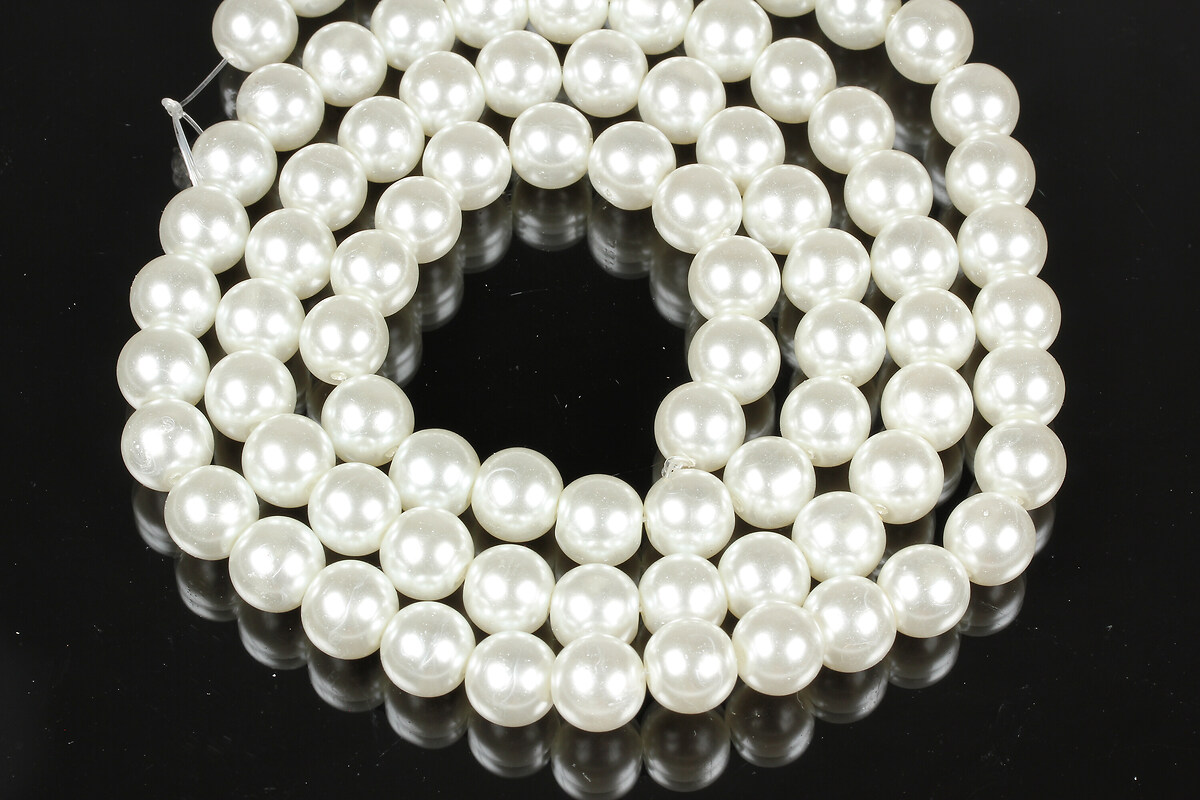 Sirag perle de sticla lucioase, sfere 10mm - alb