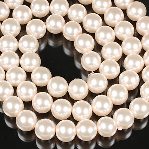 Sirag perle de sticla lucioase, sfere 12mm - alb cu tenta roz