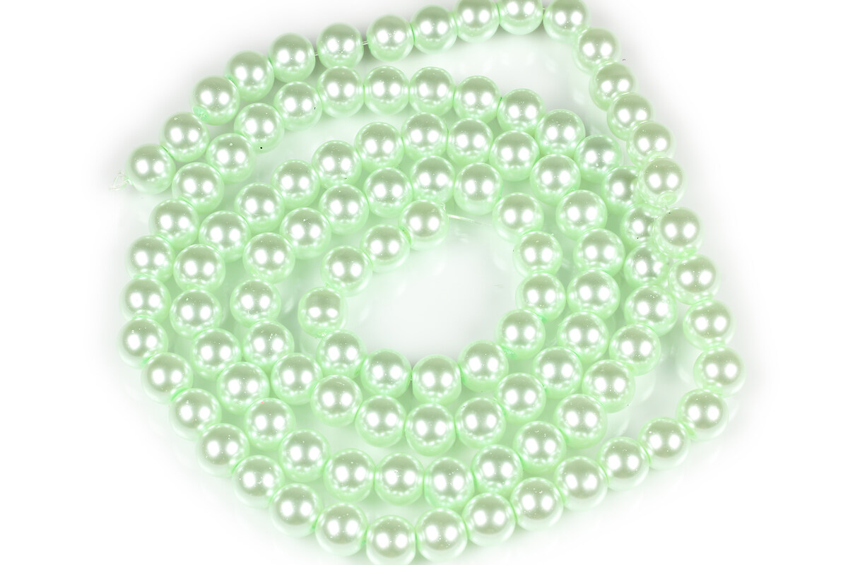 Sirag perle de sticla lucioase, sfere 8mm - verde pal (aprox. 105 buc.)