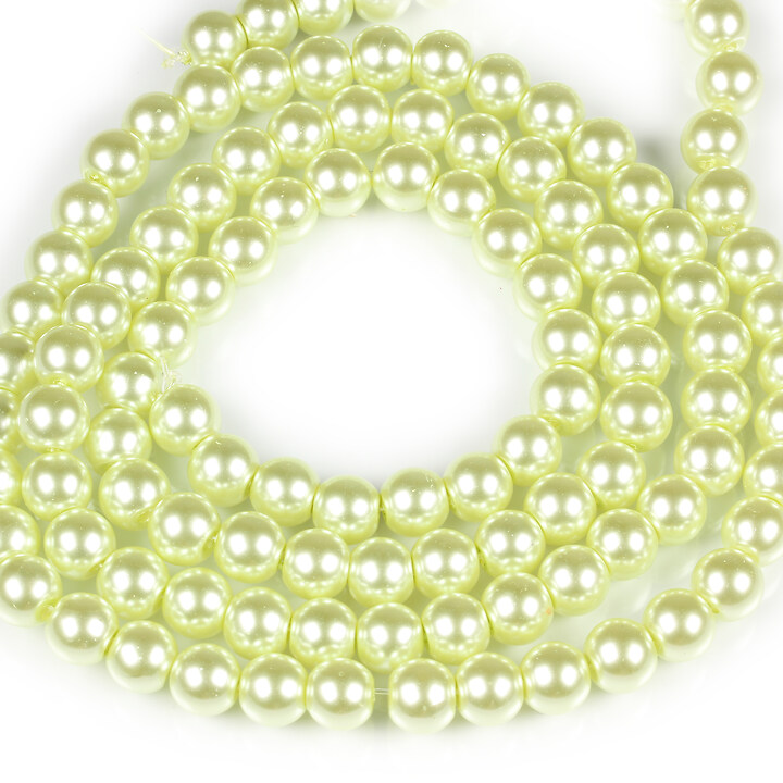 Sirag perle de sticla lucioase, sfere 8mm - galben verzui (aprox. 105 buc.)