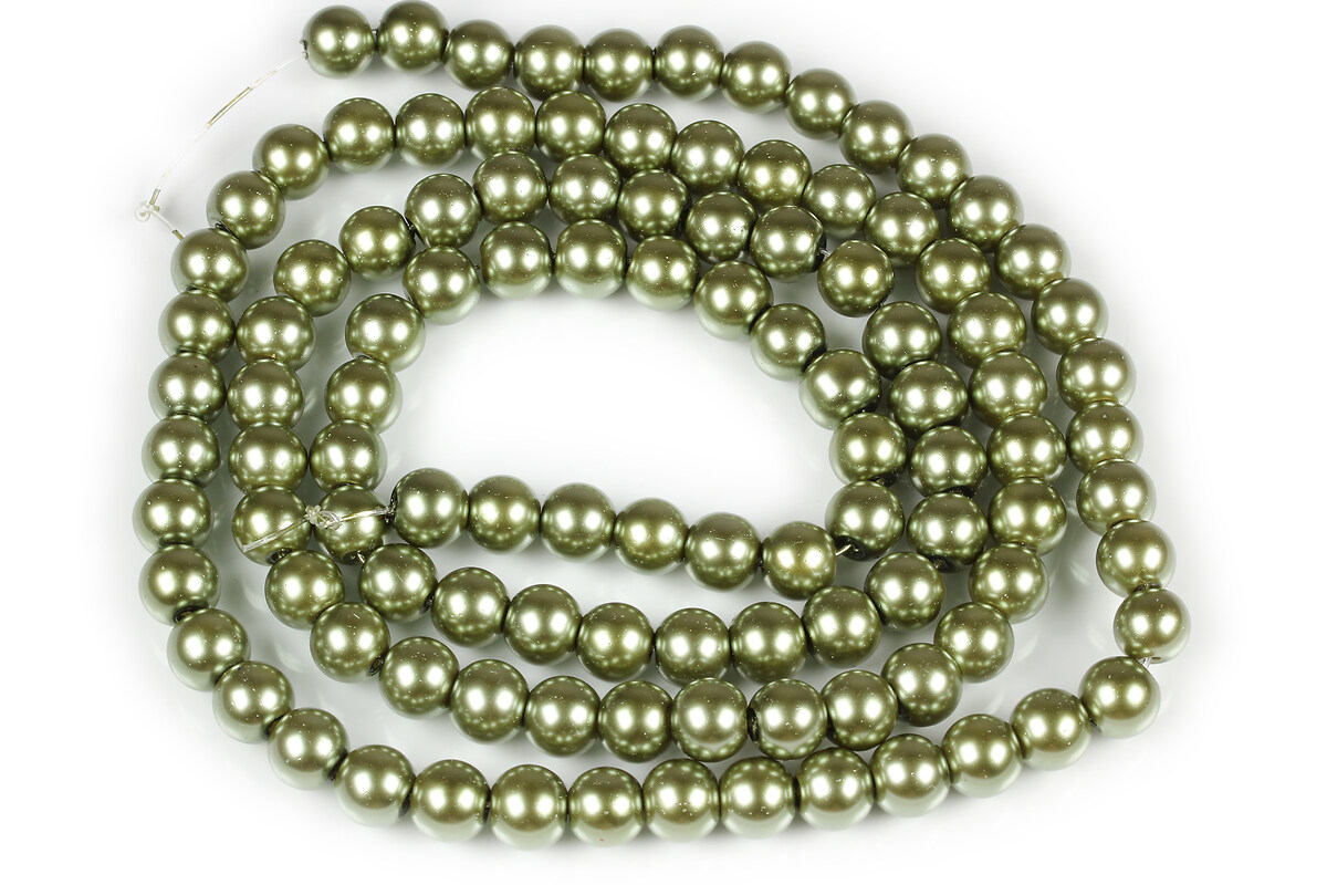 Sirag perle de sticla lucioase, sfere 8mm - verde militar (aprox. 105 buc.)