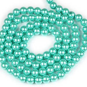 Sirag perle de sticla lucioase, sfere 8mm - turcoaz (aprox. 105 buc.)