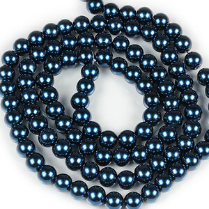 Sirag perle de sticla lucioase, sfere 8mm - albastru inchis (aprox. 105 buc.)