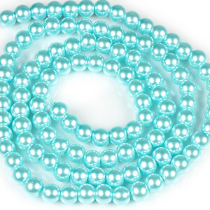 Sirag perle de sticla lucioase, sfere 8mm - albastru cyan (aprox. 105 buc.)