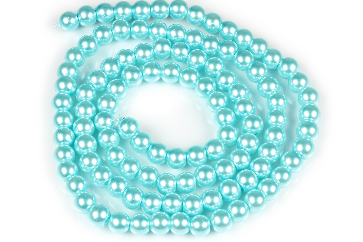 Sirag perle de sticla lucioase, sfere 8mm - albastru cyan (aprox. 105 buc.)