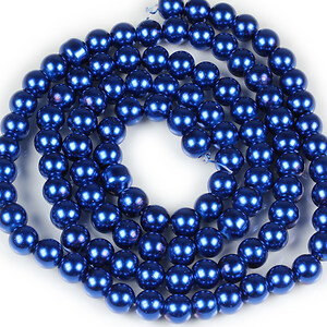 Sirag perle de sticla lucioase, sfere 8mm - albastru cobalt (aprox. 105 buc.)