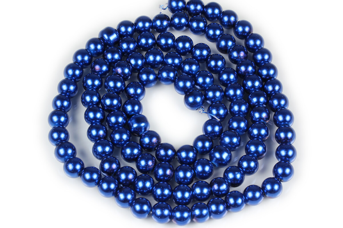 Sirag perle de sticla lucioase, sfere 8mm - albastru cobalt (aprox. 105 buc.)