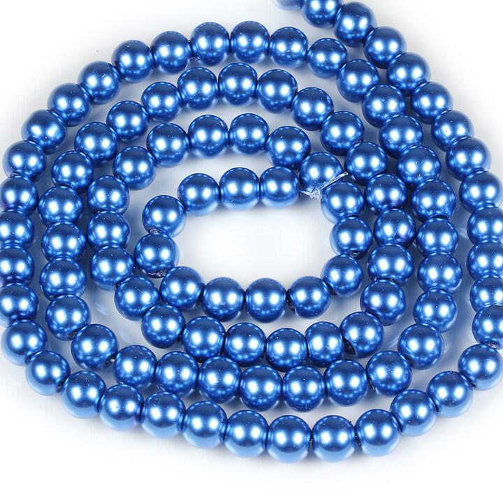Sirag perle de sticla lucioase, sfere 8mm - albastru safir (aprox. 105 buc.)