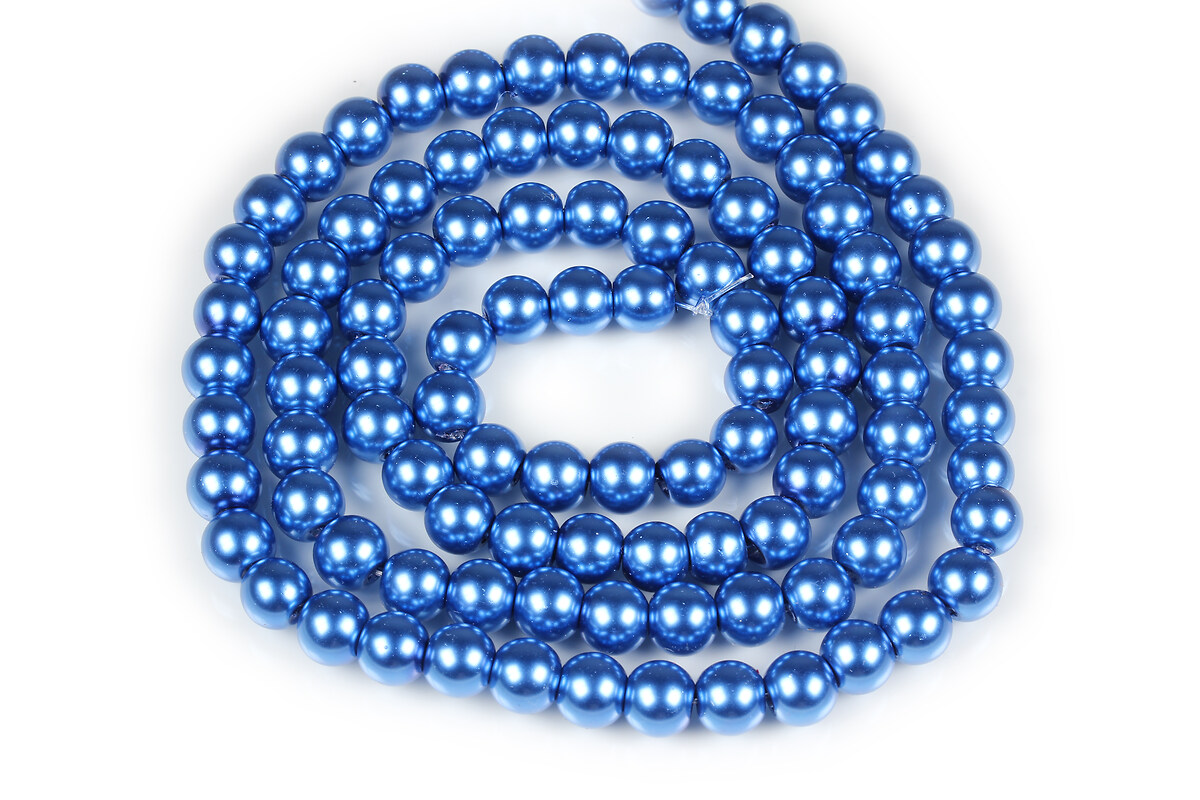 Sirag perle de sticla lucioase, sfere 8mm - albastru safir (aprox. 105 buc.)