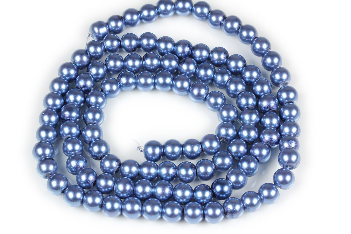 Sirag perle de sticla lucioase, sfere 8mm - albastru denim (aprox. 105 buc.)