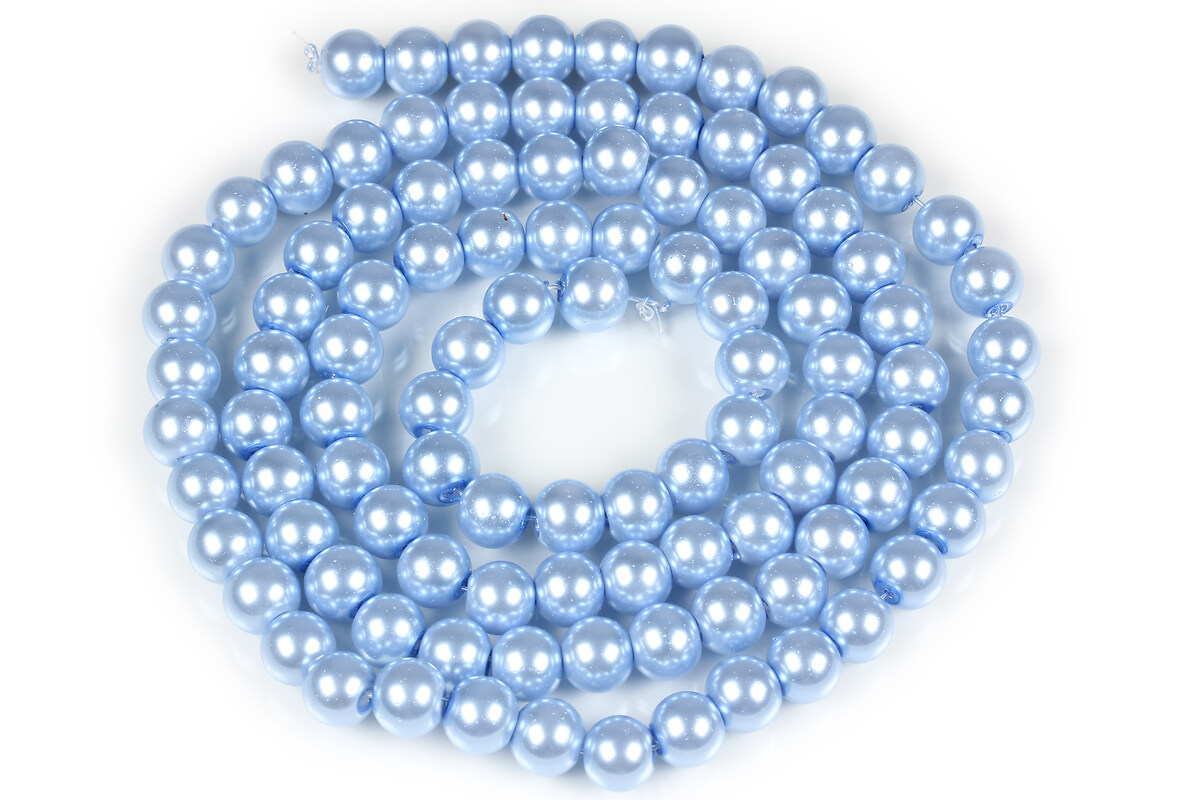 Sirag perle de sticla lucioase, sfere 8mm - albastru deschis (aprox. 105 buc.)
